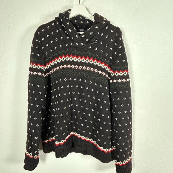 Vintage Chaps Ralph Lauren Womens Black Cotton Fair Isle Ski Knit Sweater XL - Picture 1 of 8